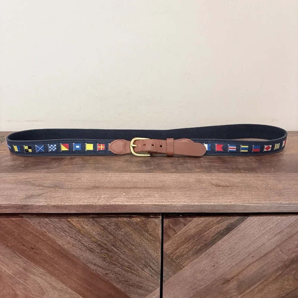 Leather Man Ltd Nautical Signal Flag Belt Men's 46 Brass Buckle Preppy USA